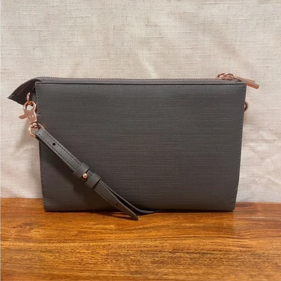 DAGNE DOVER Graphite Gray‎ Coated Canvas 3 In 1 Wallet Clutch & Crossbody Bag - Picture 4 of 16